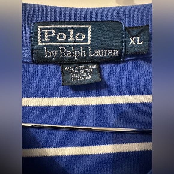 Polo Ralph Lauren Polo Shirt Mens XL Blue White Striped Yellow Pony Short Sleeve - Picture 3 of 5